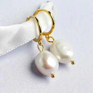 Gold plated copper huggies with real freshwater pearls